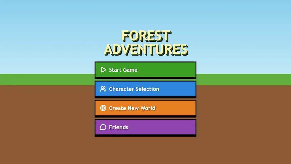 Forest Adventures, a first-person survival game made with HeyOtto, with mining, crafting, building, and a day and night cycle.