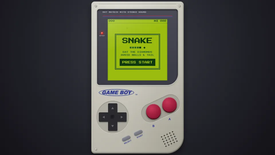 RetroSnake, a classic Snake game made with HeyOtto. The title screen is drawn on a handheld console and says Press Start.