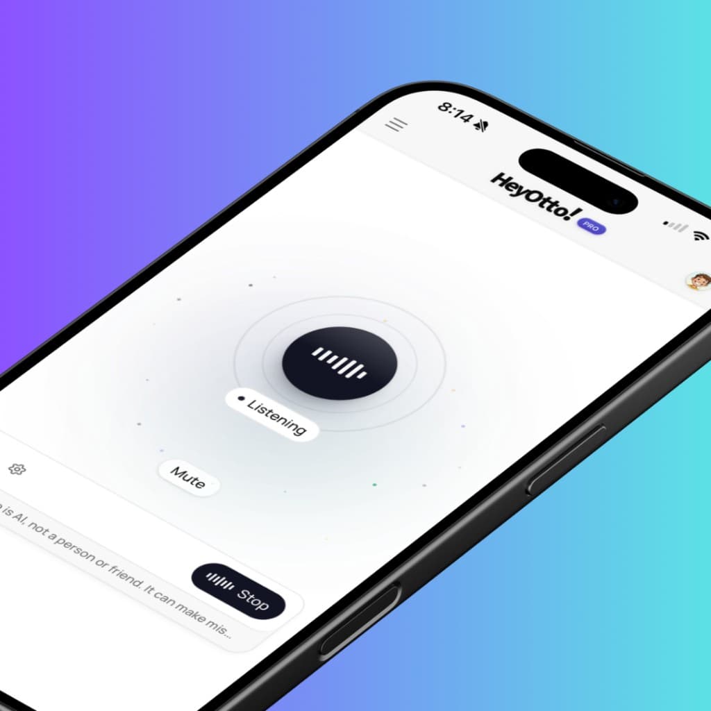 HeyOtto voice mode on a phone — listening while a kid talks out loud