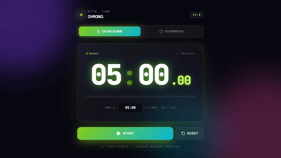 Countdown Timer / Stopwatch, a timer tool made with HeyOtto, with a countdown and a stopwatch, plus start, pause, and reset.